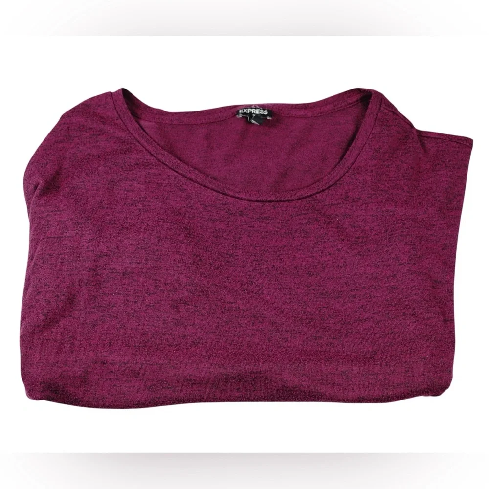 Express Burgundy Ruched Knit Top Stretch Jersey – Size Large - Picture 9 of 16